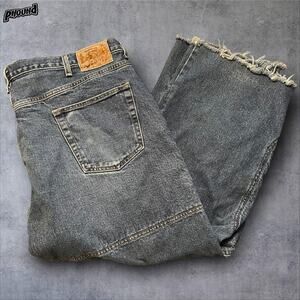 Big Jean Co Shorts Mens 46 Blue Denim Lined Cutoff Raw Hem Big & Tall 12 Inseam